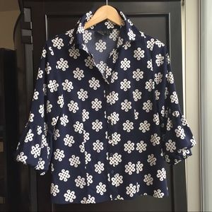 Beautiful navy and white blouse with bell sleeves